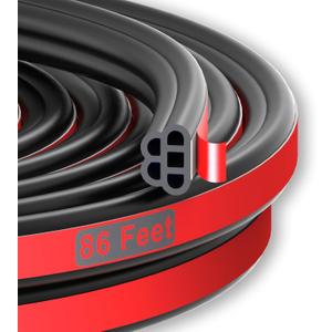 Universal Car Door Rubber Seal Strip Self Adhesive Automotive Door Soundproofing Weather Stripping Double Layer 5-Hole Auto Weatherstrip fit Truck Pickup RVs (86 Feet Long)