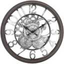 Presentime & Co 12" Farmhouse Gear Clock, Silent no Ticking, Indoor/Outdoor Clock, Weatherproof, Grey Oak and Galvanized Finish. Wall Décor/Outdoor Décor for Living Room, Kitchen, Garden, and Patio