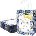 AnyDesign 12 Pack Lemon Thank You Gift Bags Blue Tiles Paper Bag with Handle Candy Goodie Treat Bags for Celebration Wedding Birthday Baby Shower Party Favor Supplies, 5.9 x 8.3 x 3.1 Inch