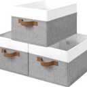 StorageWorks Fabric Shelf Baskets, Closet Organizers and Storage Basket, Foldable Storage Bins for Shelves, Clothes Storage Bins, Gray and White, 3-Pack, Large