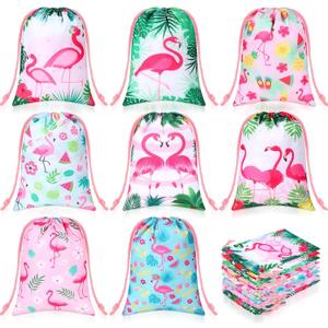 Kajaia 24 Pieces Flamingo Drawstring Gift Bags Hawaiian Party Favor Bags Flamingo Party Candy Treat Bags Tropical Party Goodie Bags for Kids Birthday Party Decorations Beach Party Supplies