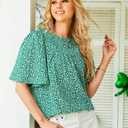 luvamia 2025 Blouses for Women Dressy Casual Floral Boho Babydoll Flowy Tops Summer Short Bell Sleeves Shirts (Green, L)