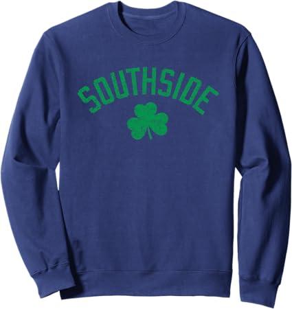 Southside Chicago Irish Shamrock Distressed Green Print Sweatshirt, (Navy,small)