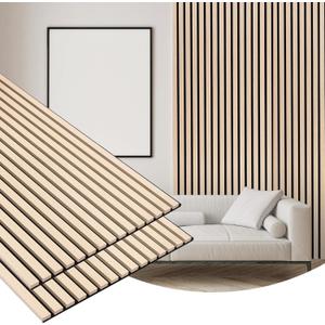 Gaahing 2 Pack Wood Finish Accent Wall Panels, 3D Slat Acoustic Paneling for Recording Studio, Office, Living Room Interior Decoration (Natural Oak, 48"L x 24"W)