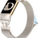 Stainless Steel Magnetic Loop Compatible with Fitbit Charge 6/Charge 5 Bands for Women, Slim Metal Mesh D-shaped Clasp Dressy Wristband Strap Replacement for Charge 6/Charge 5 Band