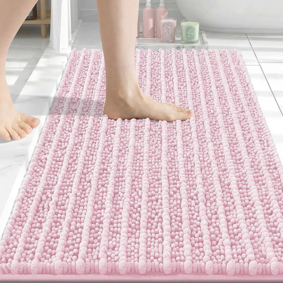 Arotive Luxury Bathroom Rugs 30x20, Extra Soft Thick Absorbent Shaggy Chenille Bath Rugs, Non-Slip Machine Wash Dry, Bath Mats for Bathroom Floor, Tub and Shower, Home Decor Accessories, Pink