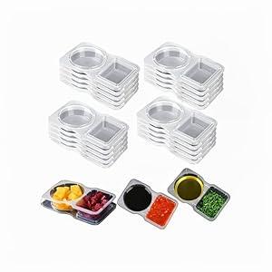 EWUVP 130ml Reusable Snack Containers, 20PCS Double Compartment Dipping Containers with Lid, Snack Pack Containers for Refrigeration, Portion Control, Outdoor Takeaway Sauce Dip Case Disposable Box (5.5"L x 3.35"W x 1"H)