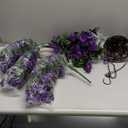 Artificial Faux Hanging Flowers Plants Basket for Outdoor Outside Porch Decoration, UV Resistant Fake Silk Purple Morning Glory Trailing Vines Realistic for Summer Home Balcony Yard Patio
