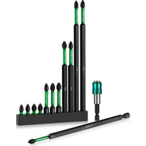 PH2 Long Phillips Screwdriver Bit Set 12 Pack Mixed Length Phillips Impact Driver Bits with High Magnetic Bit Holder, S2 Steel, 1"/2"/4"/6" Magnetic Driver Bits