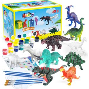 BAODLON Kids Arts Crafts Set Dinosaur Toy Painting Kit - 10 Dinosaur Figurines, Decorate Your Dinosaurs, Create a Dino World Painting Toys Gifts for 5, 6, 7, 8 Year Old Boys Kids Girls Toddlers