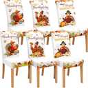 6 Pcs Thanksgiving Maple Chair Covers Fall Vintage Dining Chair Slipcovers Thanksgiving Seat Covers Autumn Pumpkin Turkey Stretch Removable Washable Dining Protector for Party Kitchen Farmhouse