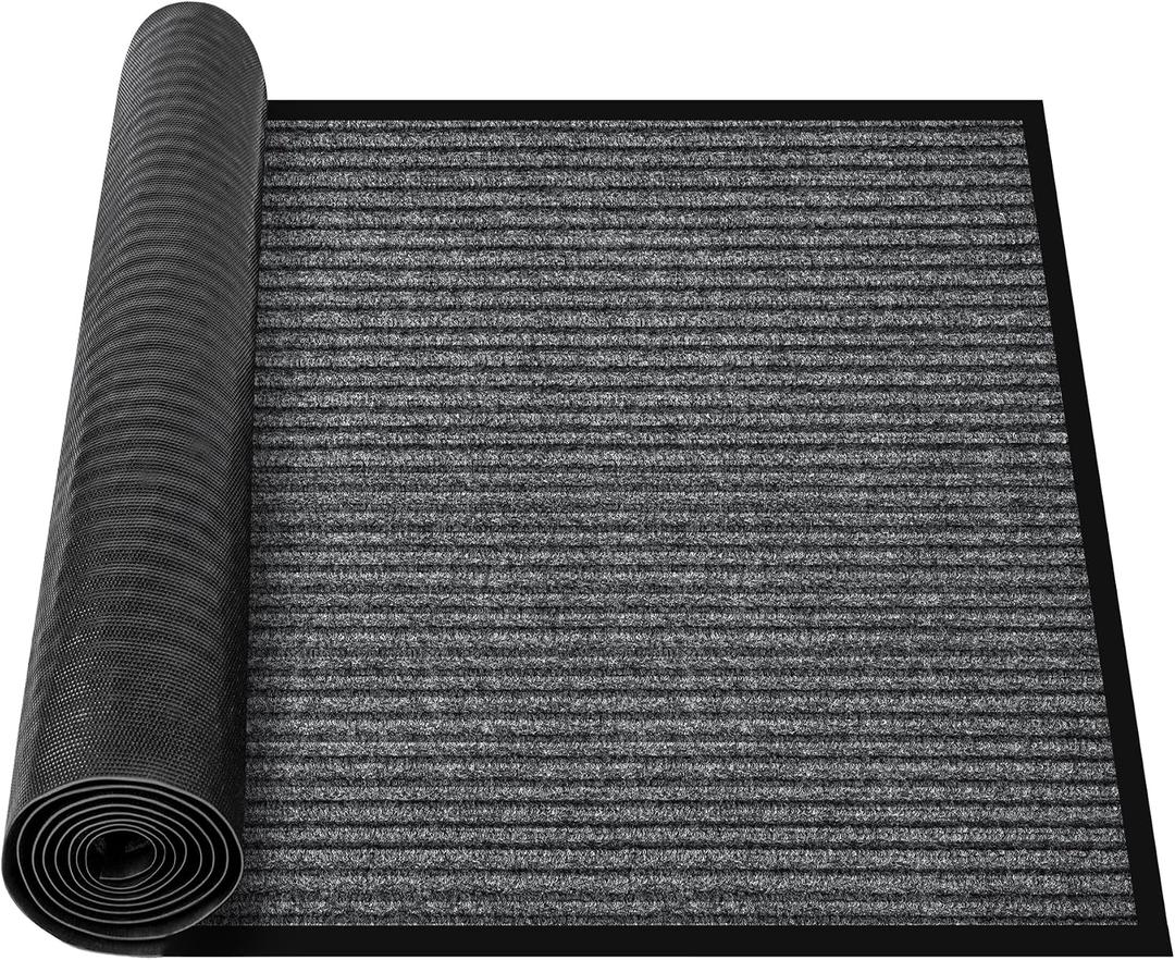 MYFAMIREA Commercial Floor Mat 3' x 16' Extra Large Front Door Industrial Rug Heavy Duty Brush Step Entrance Mat Weather Utility Rug with Non Slip Rubber Backing Low Profile for Entryway,Charcoal Grey