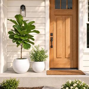 Round Planter Pots for Outdoor Indoor Plants(13" &10"), Set of 2 Lightweight Concrete Planters with Drainage Hole, Large Olive Tree Pots for Plants Front Porch, Patio, Home Decor - White, Medium
