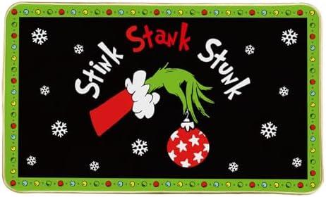 Funny Christmas Door Mat, Stink Stank Stunk Christmas Welcome Mat with Non-Slip Backing, Holiday Door Decor Bathroom Garden Entryway Doormat, Holiday Indoor Outdoor Decorations, White Elephant Gift, Size 45*74 cm