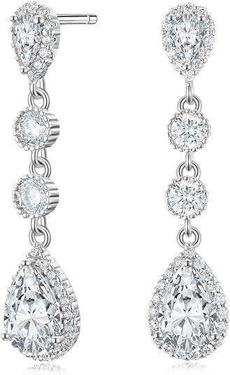Marquise Bridal Wedding Earrings for Women Cubic Zirconia Dangle Crystal Bridal Wedding Earrings 925 Sterling Post Dangle Earring for Bride Bridesmaid