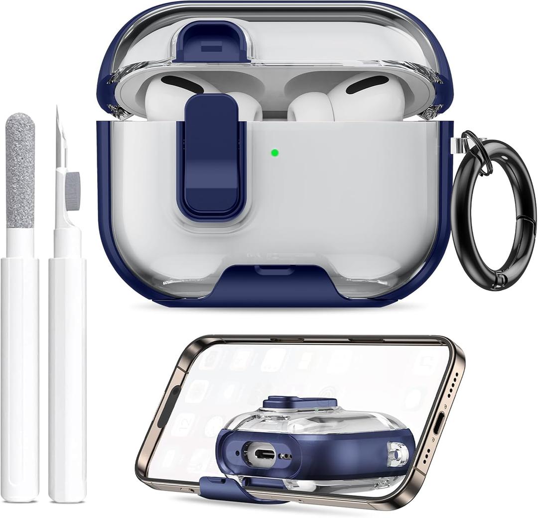 for AirPods Pro 3 Case (2025) with Phone Stand & Cleaner Kit, Cute Soft Silicone Cover for AirPods Pro 3rd Genera case with Keychain for Women Men with Keychain for Airpod Pro case(2025) Dark Blue