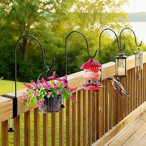 Yetene 4 Pcs 11 Inch Deck Hook for Bird Feeder Deck Railing Plant Hanger with 3 Inch Strengthened Clamp Adjustable Outdoor Plant Holder for Hanging Bird Feeder Flower Pot Birdhouse