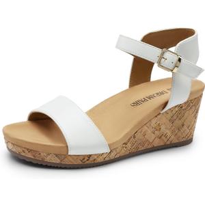 DREAM PAIRS Women's Open Toe Buckle Ankle Strap Platform Wedge Sandals for Women Summer Dressy Shoes | Women, Wedge, Platform, Open Toe, Ankle Strap, Buckle, 6.5, White/Pu