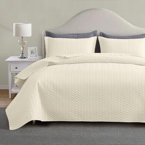 Maple&Stone Quilt Set King Size, Lightweight Off-White Bedspread Ultrasonic Chevron Pattern Light Coverlet for All Season Comforter Bedding Decor - 3 Piece King Bed Cover Sets (King (106'' x 96''))