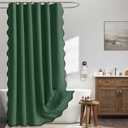 MIULEE Christmas 84" Long Scalloped Shower Curtain Linen Textured with 12 Metal Hooks Cute Extra Long Heavy Duty Washable Waterproof Cloth Curtains with Black Border for Bathroom Hotel,Dark Green
