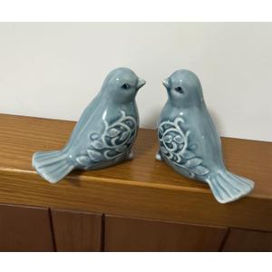 Ceramic Bird Figurines, Set of 2 Decorative Bird Statues, Home Office Decor for Cabinet Shelves Entryway Bookcase TV Stand, Micro Landscape Accessories (Blue)