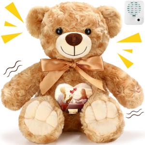 Remembrance Bear 12 Inch Rose Velvet Stuffed Animal with Recorder Brown Voice Recording Stuffed Animal with Picture Frame Recordable Gifts Fabric Toy