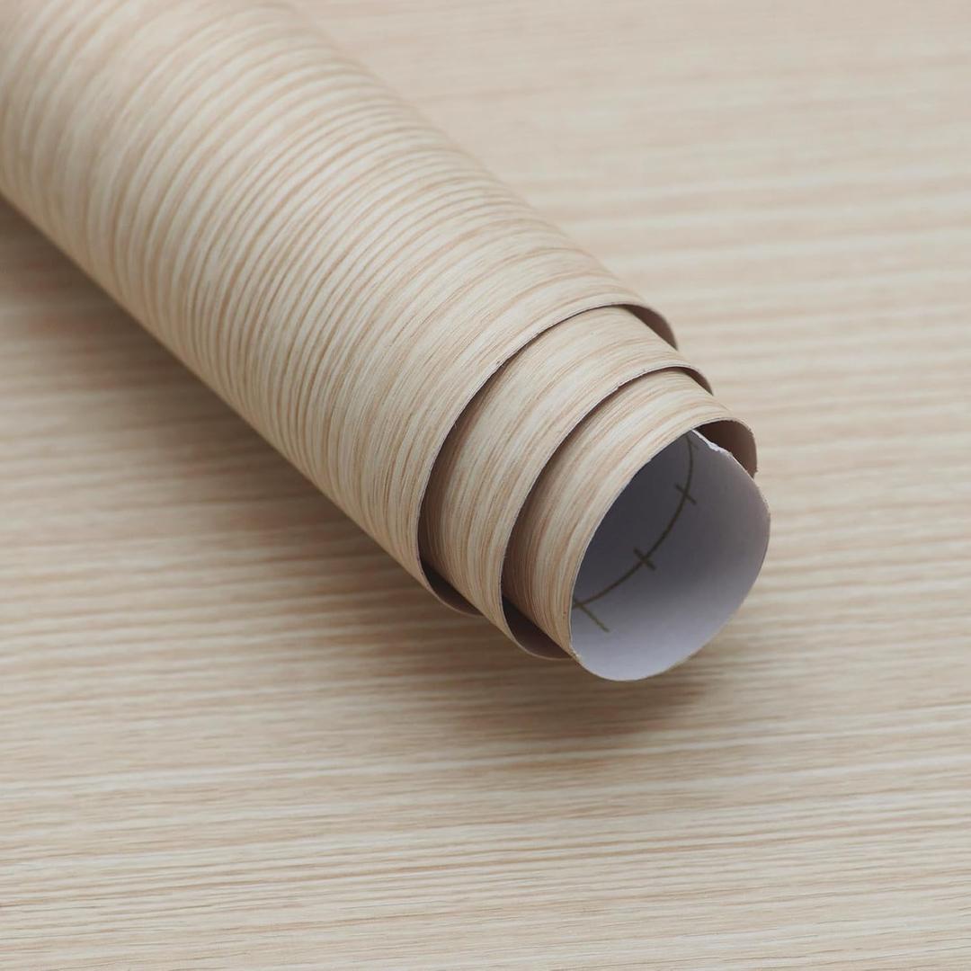 Extra Wide 48"x354" Thicken Off White Wood Grain Peel and Stick Wallpaper Wood Vinyl Waterproof Self Adhesive Ash Textured Wood Contact Paper for Furniture Walls Air Guide Slot Design Wood Wall Paper