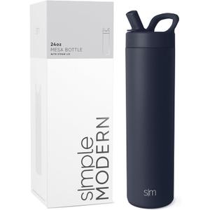 Simple Modern Water Bottle with Straw lid | Insulated Stainless Steel Thermos | Reusable Travel Water Bottles for Gym & Sports | Leak Proof & BPA Free | Mesa Collection | 24oz, Deep Ocean (24 Ounces)