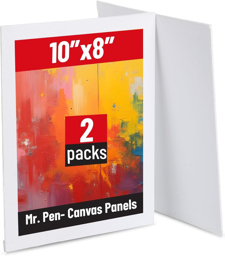 Mr. Pen- Canvas Panels, 2 Pack, 8x10 Inch, Triple Primed for Oil & Acrylic Paints, Canvas Boards for Painting, Painting, Drawing & Art Supplies, Blank Canvas for Painting, 3mm Thickness (8x10 Inches, 2 Pack)