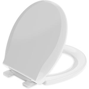 Round Toilet Seat Soft Close 16.5'', Standard Universal Toilet Lid Round with PP Material Safe, Easy to Clean and Install, Ergonomic design, Never Loosens, 2 Years Support, White Plastic