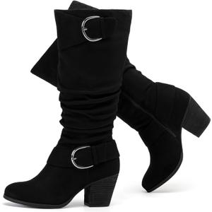 Luoika Women's Extra Wide Calf Slouchy Knee High Boots, Wide Width Knee-High Boots Low Stacked Heel Side Zipper Winter Fall Tall Boots. (Black 1004), Size: 8 X-Wide