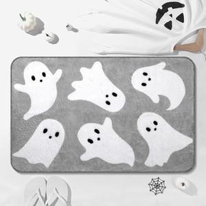 Tinideya Halloween Ghost Bathroom Rug 20 x 32 Inch Cute Spooky Halloween Bathroom Decor Non Slip Bath Mat Machine Washable Ghost Shower Floor Mat for Bath Home Decor(Gray, White)