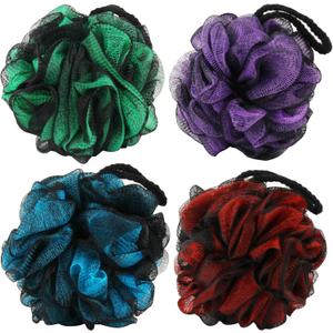 Chuya 60g Bath Loofahs Sponges,Shower Sponge Loofah Body Scrubber Balls for Family Washing 4 Pack (Double Colours 60g)