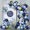 Blue Gold Balloons Garland Arch Kit, Navy Blue Light Blue Metallic Gold Blue Balloon Arch Kit, Macaron Blue Gold Confetti Balloon for Birthday Wedding Graduation Baby Shower Party Decorations