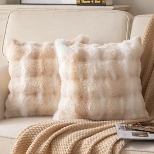 Joyouth Pack of 2 Thick Plush Throw Pillow Covers Fluffy Wave Faux Fur Decorative Cushion Covers Soft Wool Pillowcase for Sofa Couch Livingroom 16x16 Inch White Beige