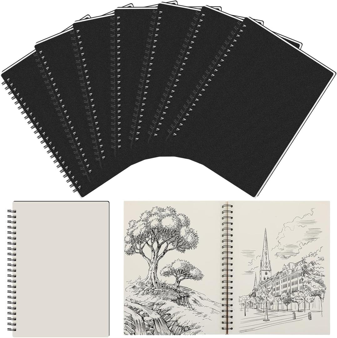 6 Pcs 8.5"x11" Spiral Sketch Pad A4 Large Hardbound Art Sketchbook 200 Pages Blank Sketch Book Drawing Hardcover Notebook Blank Drawing Paper for Painting Writing Sketching Adult Teen