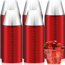 Lounsweer 100 Pcs 9oz Rimmed Plastic Cups Christmas Clear Cocktail Cups Heavy Duty Disposable Wine Glasses for Birthday Bridal Shower Baby Shower Holiday Celebrations(Red)