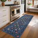 GarveeHome Runner Rug for Hallways Navy Blue 2x6 Kitchen Rug, Non Slip Washable Vintage Floral Runners Soft Low Pile Botanical Print Stain Resistance Long Carpet for Entryway Bedroom