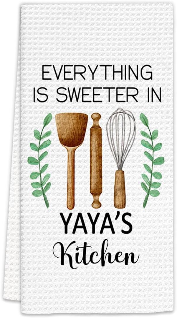 Yaya Gifts Kitchen Towels, Gifts for Yaya Grandma Decorative Dish Towels, Grandma YayaGifts from Grandkids Hand Towels for Kitchen, Everything is Sweeter in Yaya’s Kitchen Decor(16x24 Inch)