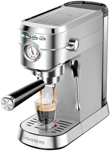 CASABREWS CM5418 Espresso Machine 20 Bar, Compact Espresso Maker with Steam Milk Frother, Stainless Steel Coffee Machine with 34oz Removable Water Tank for Cappuccino, Gift for Women or Men, Silver