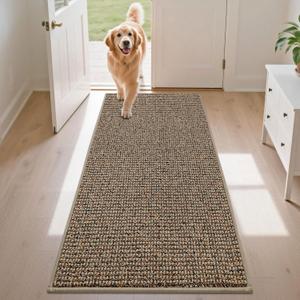 JSEI Dirt Trapper Door Mat 24"x60" Non-Slip Washable Entrance Mat, Dog Doormats, Absorbent & Fade-Resistant Floor Mats, Low Profile Welcome Mats for Entryway, Front Door, and Inside Entrance, Beige
