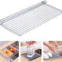 Roll Up Dish Drying Rack Tray Over Sink Detachable Foldable Collapsible Stainless Steel Multipurpose Kitchen Foldable Stainless Steel Drainer (17.5 * 13inch)