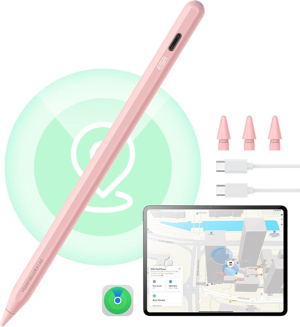 ESR Geo Digital iPad Pencil Findmy Compatible with Apple iPad 2018-2026,with Easy Shortcuts for Apple iPad A16/10/9/8 & Air 13/11 & Pro 12.9/13/11 & Mini 7/6/5,Pink(No Wireless Charging)