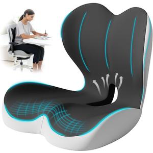 Seat Cushion for Office Chair and Car, Lumbar Support Pillow for Office Chair, Memory Foam Ergonomic Seat Cushion for Long Sitting, Back & Tailbone Pain, Sciatica - Dark Gray & Light Gray, Large