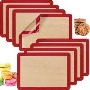 Nuanchu 8 Pieces Silicone Baking Mat Non-stick Silicone Baking Half Sheet 16.5'' x 11.6'' Silicones Cookie Sheet Easy Clean Oven Cookie Liner for Oven Making, Macaroon, Bread Pastry(Red)