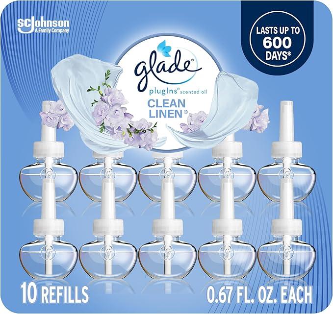 Glade PlugIns Refills Air Freshener, Scented and Essential Oils for Home and Bathroom, Clean Linen, 6.7 Fl Oz
