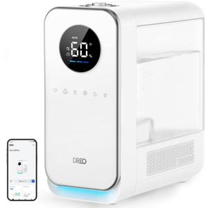 DREO Humidifiers for Bedroom, Top-filled Smart Quiet Cool Mist Humidifier for Large Room, 50 Hours Runtime for Home, Indoor Plants, Oil Diffuser & Nightlight for Baby Nusery, 5L, with Alexa/Google (White)