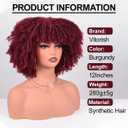 Vitorish Short Kinky Curly Wigs for Black Women 12 Inches 280g/Piece Curly Afro Wig with Bangs Bouncy Fluffy Synthetic Wig (Burgundy)