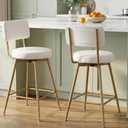 Gold White Counter Height Bar Stools Set of 2, Modern Swivel Bar Stools with Back, 25 Inch PU Leather Barstools Bar Chair Island Stool for Kitchen Counter, White Gold