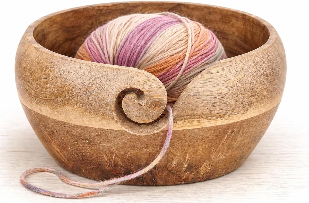 Birthday Gifts for Women Wooden Yarn Bowl Knitting Bowl Large Crochet Yarn Holder Handmade Crocheting Accessories and Supplies Organizer 7 x 3 (Natural)